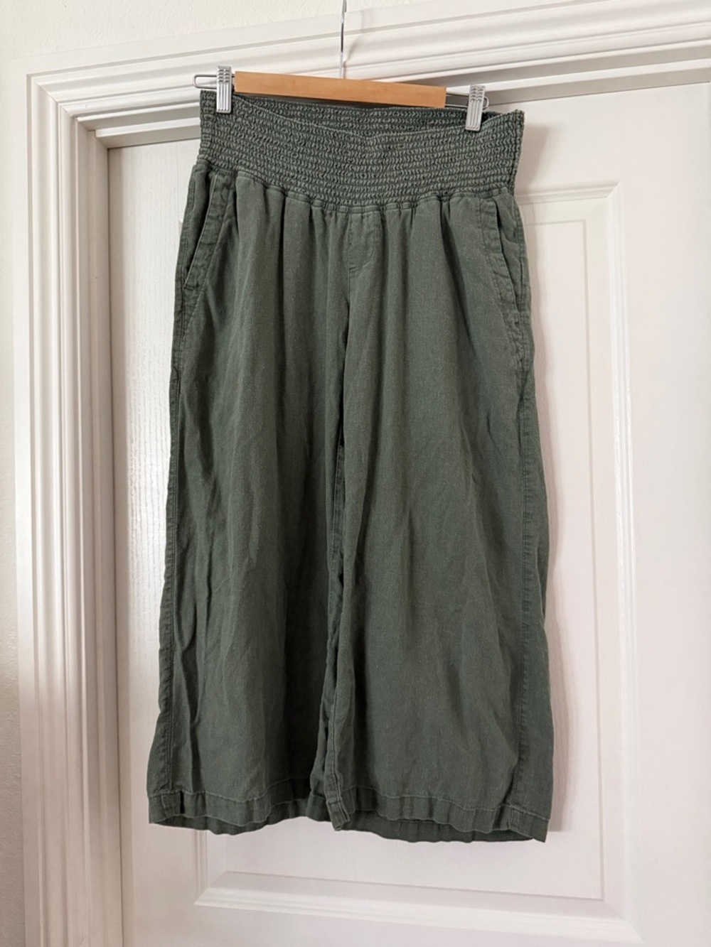 Smocked Waist Olive Green Wide Leg Pants